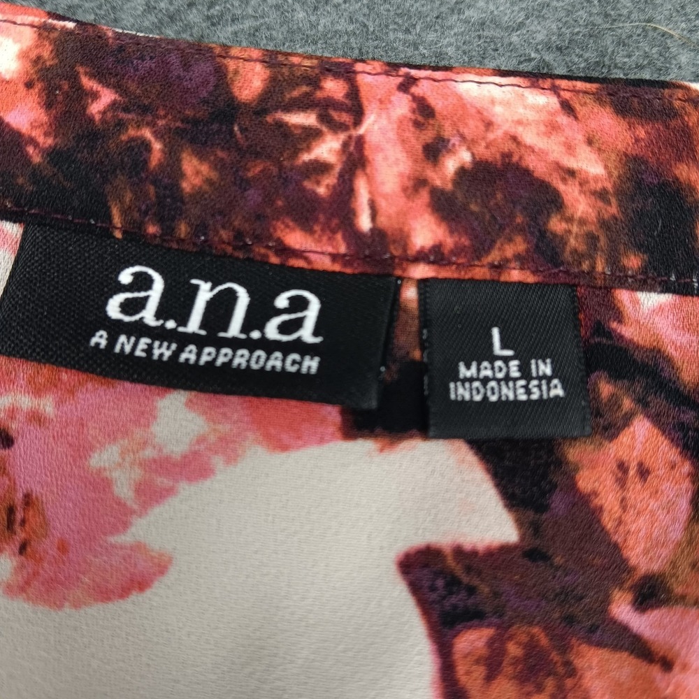 ANA A New Approach Womens Large Floral Blouse V Neck 3/4 Sleeve Top L coral - Picture 4 of 7